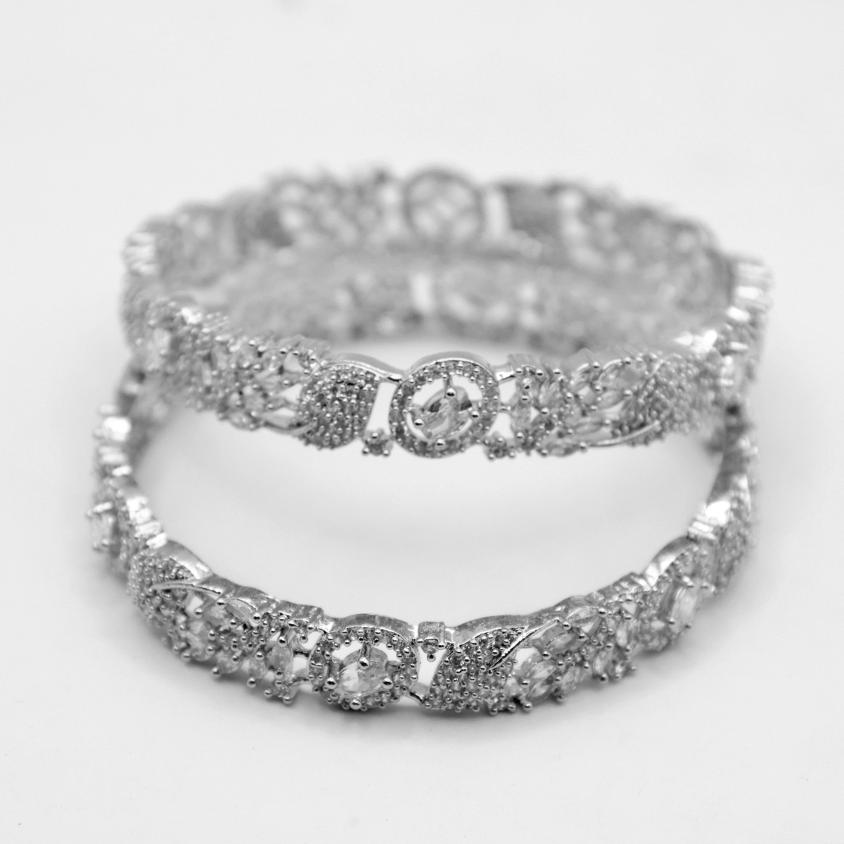 AnaarKali Jewels Rhodium Silver Plated Striking Designer Bangle with white stones For Women & Girls