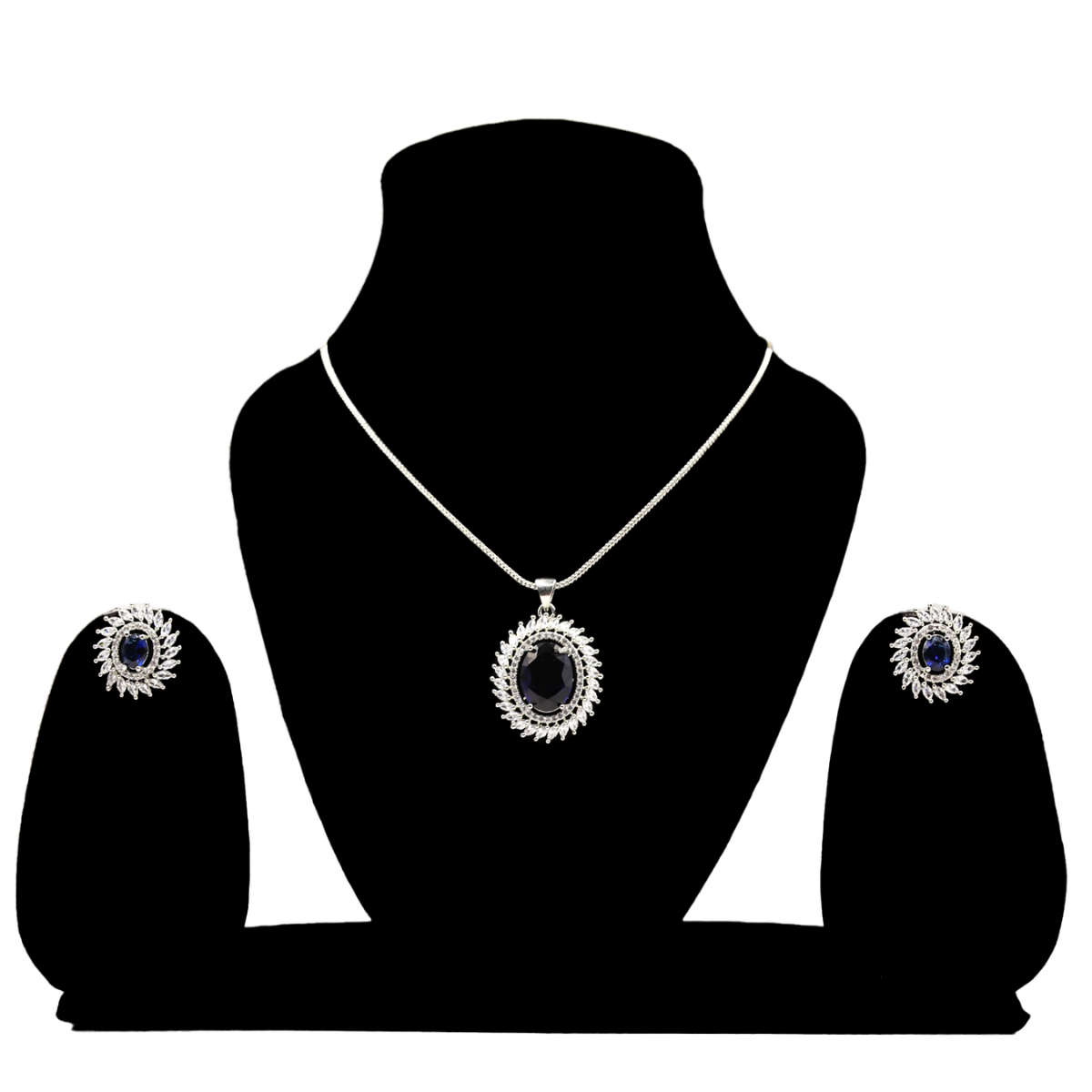 AnaarKali Jewels Silver Plated Pendants American Diamond Cut Pendant With Earrings Set