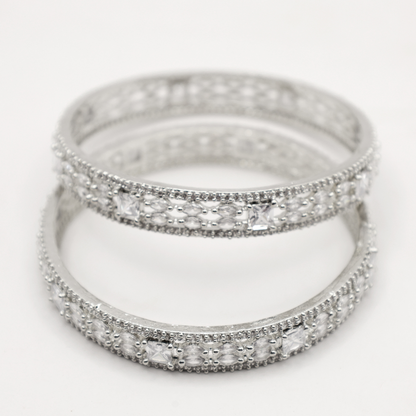 Cubic Zirconia Classic Bangles With Rhodium Plating For Women & Girls ( 2 Sets )