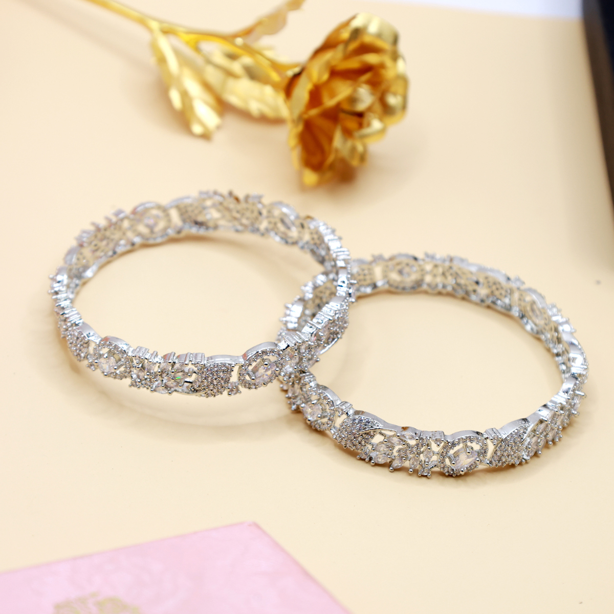 AnaarKali Jewels Rhodium Silver Plated Striking Designer Bangle with white stones For Women & Girls