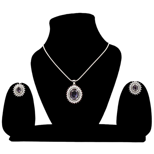 AnaarKali Jewels Silver Plated Pendants American Diamond Cut Pendant With Earrings Set