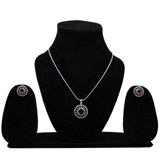 AnaarKali Jewels American Diamond Cut Jewellery Pendant Set With Earring For Women & Girls