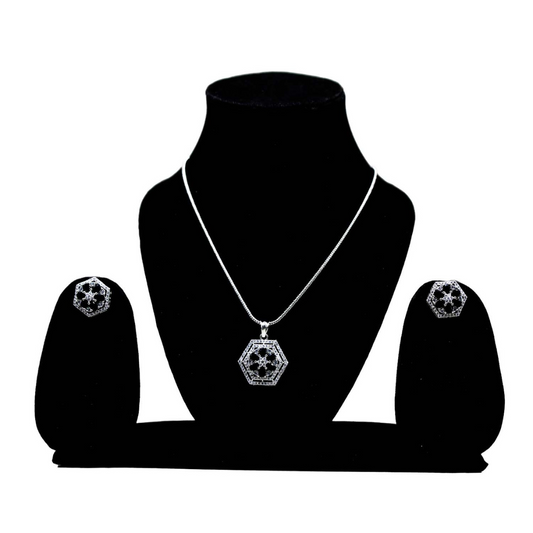 Silver Plated Pendant Set For Women & Girls , American Diamond Cut