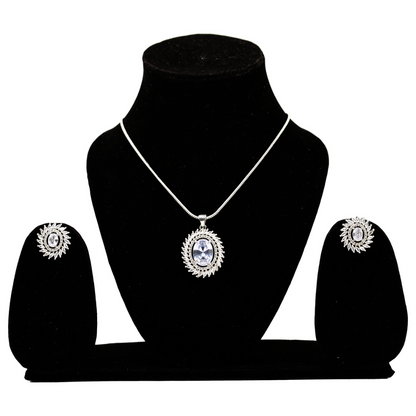 AnaarKali Jewels Silver Plated Pendants American Diamond Cut Pendant With Earrings Set