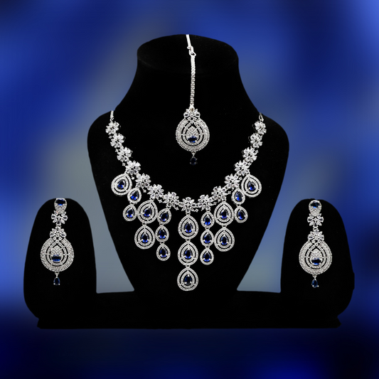 Long haram Necklace Set With Earrings American Diamond Necklace Set For Women