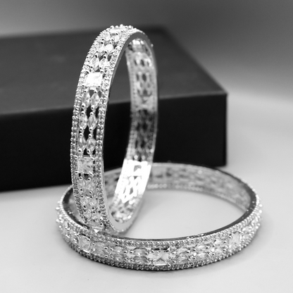 Cubic Zirconia Classic Bangles With Rhodium Plating For Women & Girls ( 2 Sets )