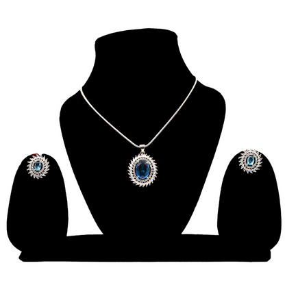 AnaarKali Jewels Silver Plated Pendants American Diamond Cut Pendant With Earrings Set