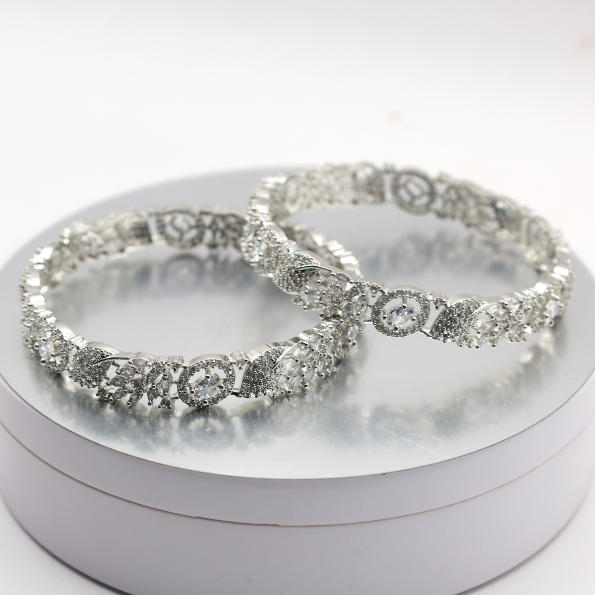 AnaarKali Jewels Rhodium Silver Plated Striking Designer Bangle with white stones For Women & Girls