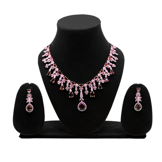 Floral Design Choker American Diamond Necklace Set For Women & Girls