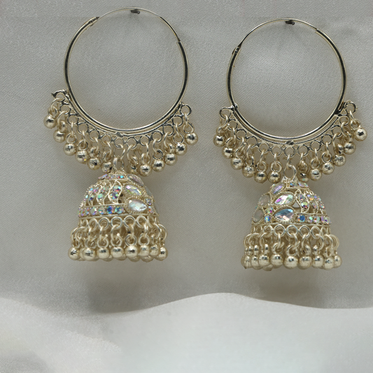 Anaarkali Jewels Oxidized Golden Jhumkas with Crystal Detailing | Traditional Ethnic Earrings