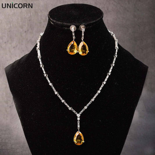 Anaarkali Jewels Golden Dusk Elegance | Citrine Teardrop Pendant & Earrings Set | Designed for Every Celebration